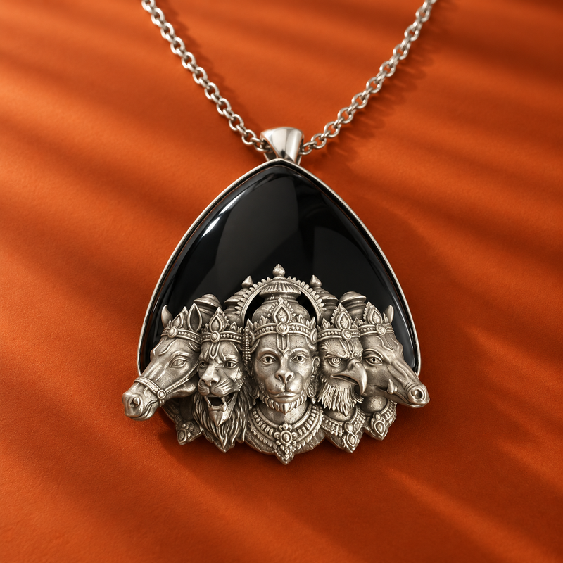 Black onyx Triangular Panchmukhi Hanuman