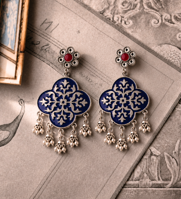 Sterling Silver Blue Meenakari Earrings