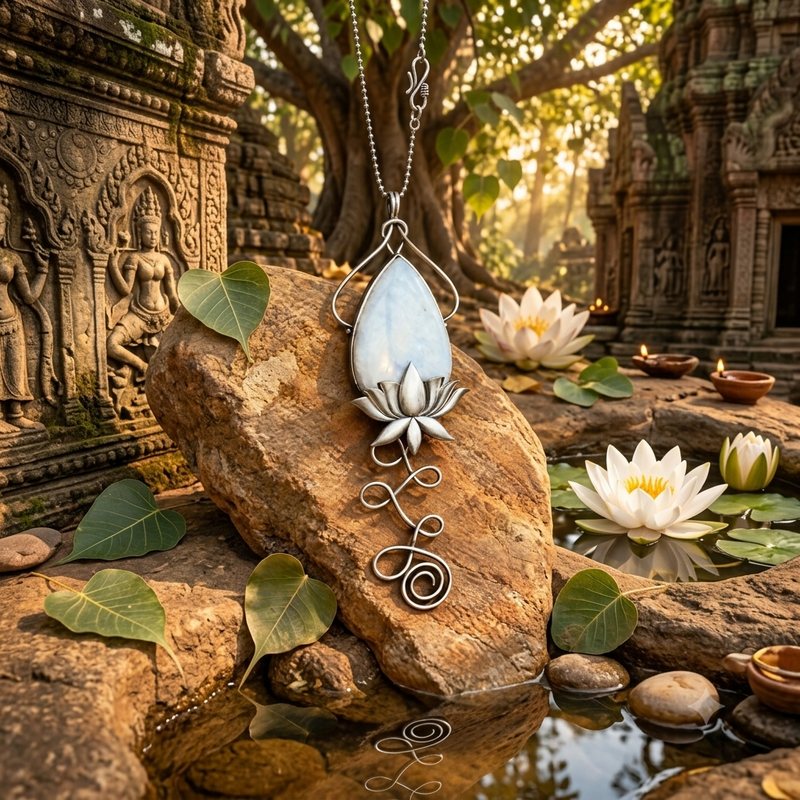 Sterling Silver Moonstone Lotus Pendant