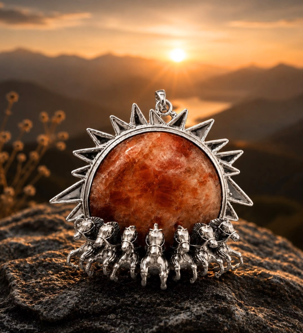 Sterling Silver Seven Horses Rising Sun Pendant