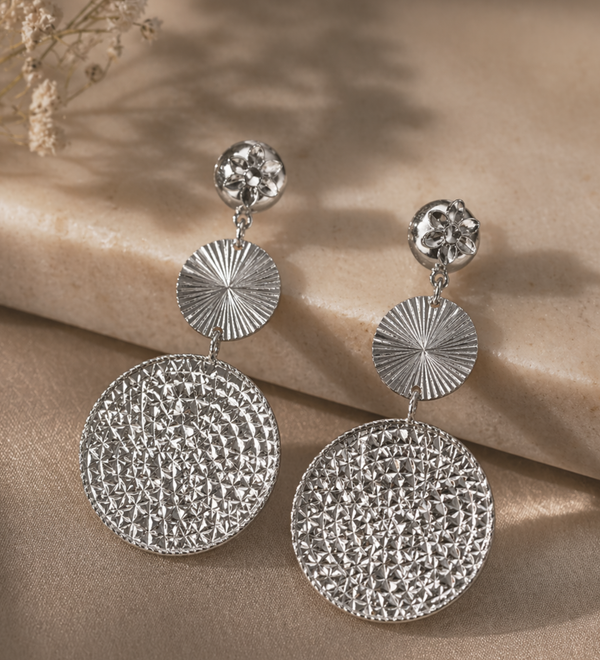 Sterling Silver Double Disc long Earrings
