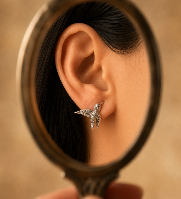 Sterling Silver Feathered Sparrow Earrings