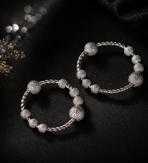 Sterling Silver Gleam Spherical Bead Hoop