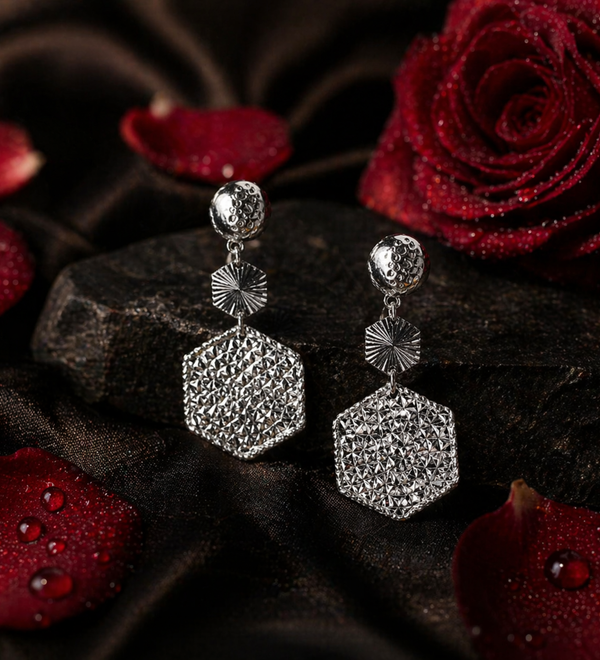 Sterling Silver Hexagon Sparkle Earrings