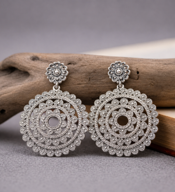 Sterling Silver Mandala Dangle Earrings