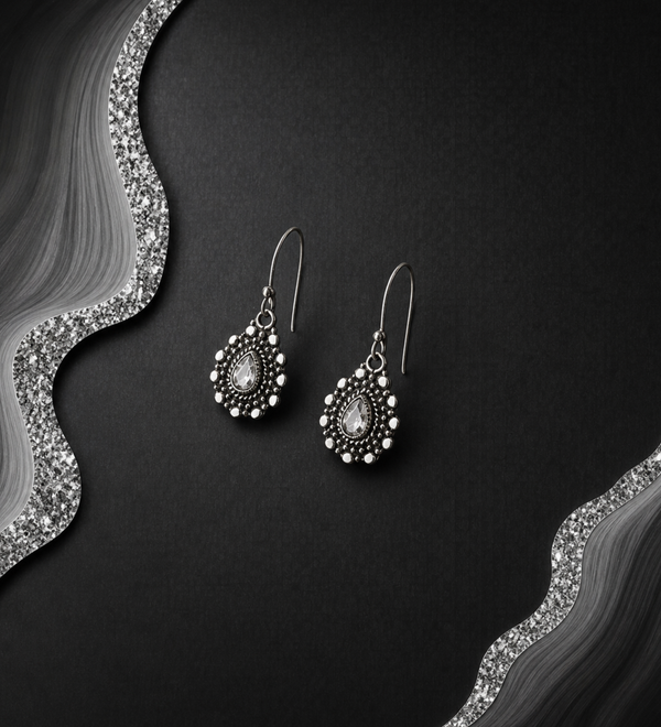 Sterling Silver Regal Teardrop Indo-Western Earrings