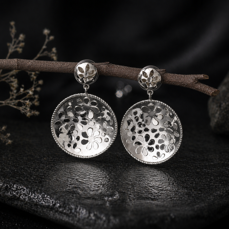 Sterling Silver Round Fancy Earrings