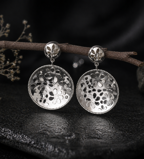 Sterling Silver Round fancy Earrings