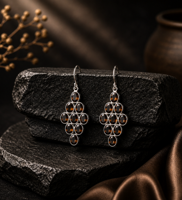 Sterling Silver Smokey Quartz Designer Earrings