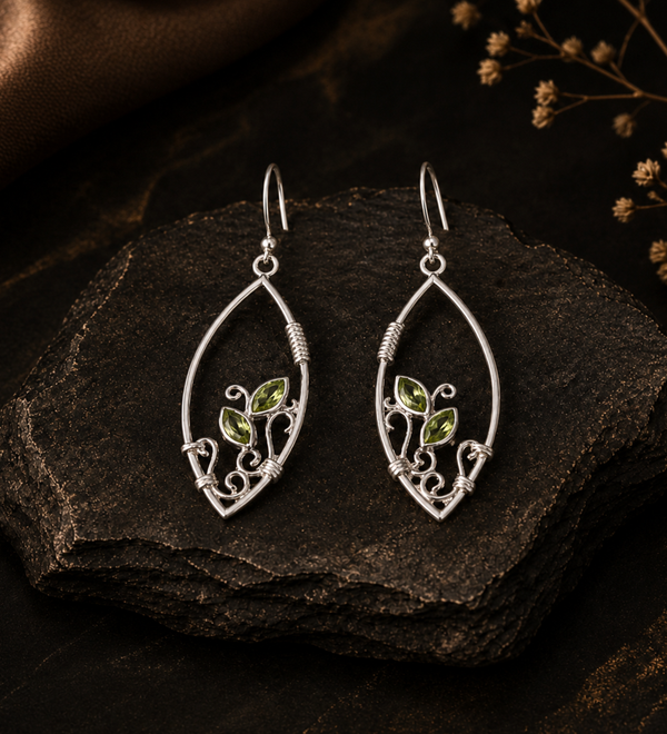 Sterling Silver Peridot Designer Earring