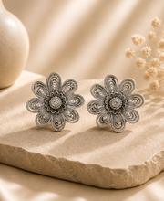 Sterling Silver Spiral Flower Designer Earrings
