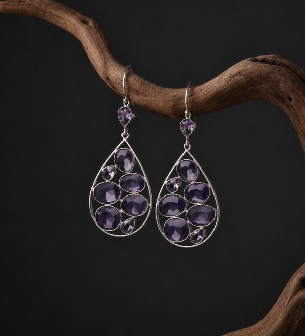 Sterling Silver Amethyst Leaf Designer Earring