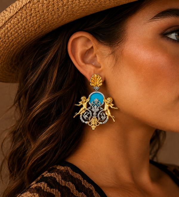 Sterling Silver Baroque Cherub Drop Earrings