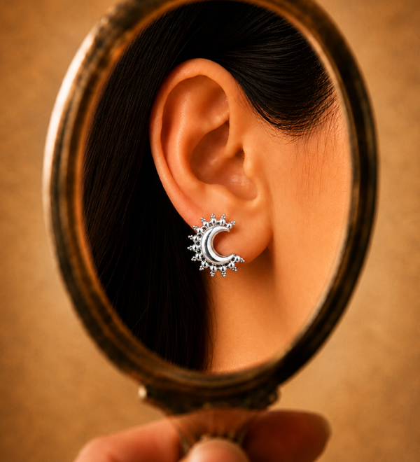 Sterling Silver Crescent Ray Stud Earrings