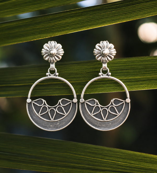 Sterling Silver Floral Filigree Hoop Earrings