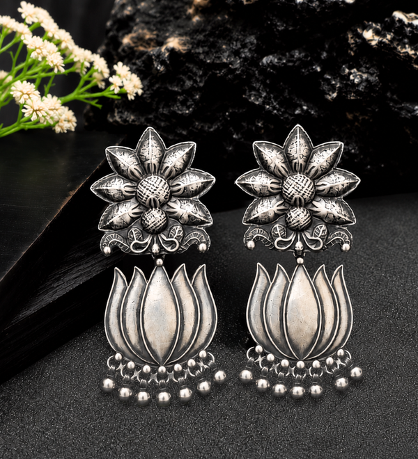Sterling Silver Lotus Bloom Heritage Earrings