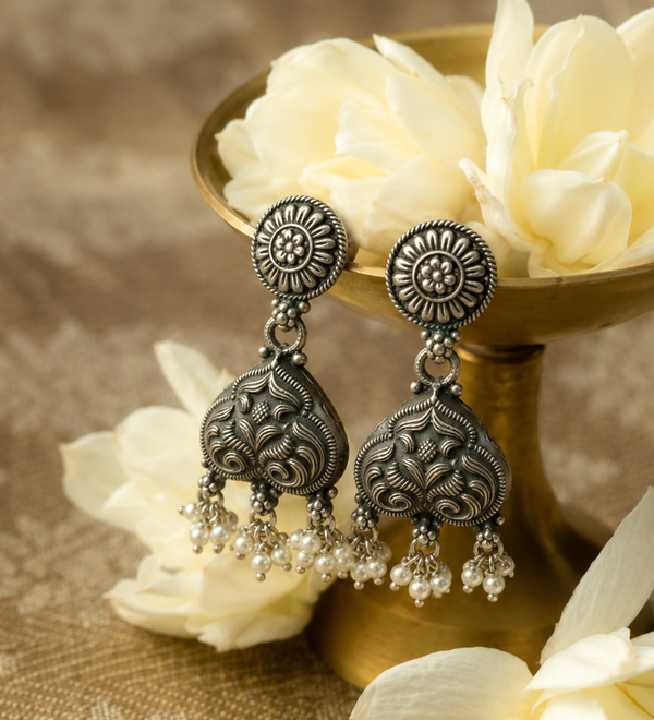 Sterling Silver Mughal Floral Baali Earrings