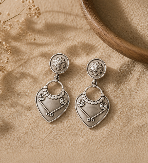 Sterling Silver Paan Leaf Drop Earrings
