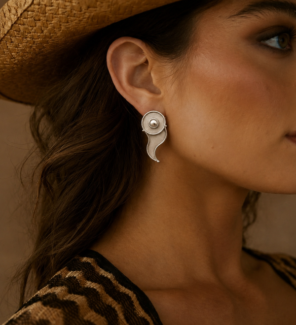 Sterling Silver Pearl Paisley Stud Earrings