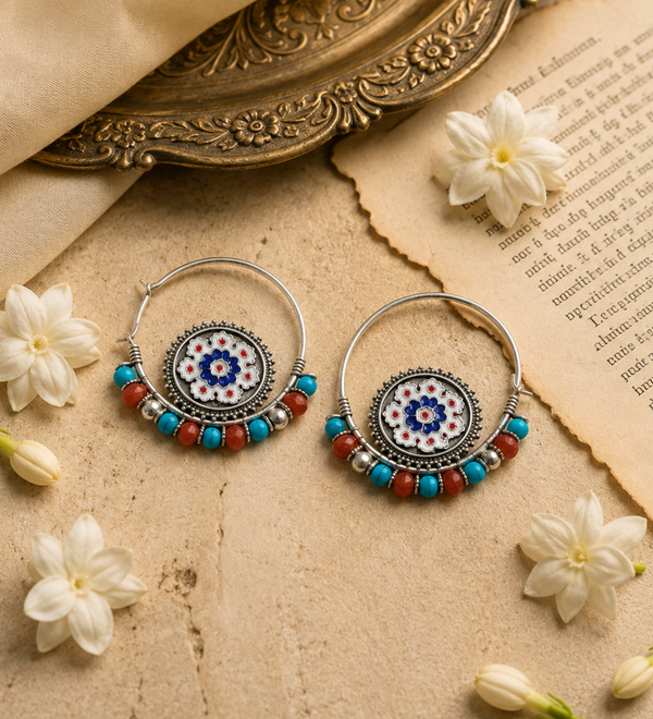 Sterling Silver Phiroza Meenakari Baali Earrings