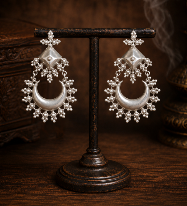 Sterling Silver Rawa Crescent Chandbali Earrings