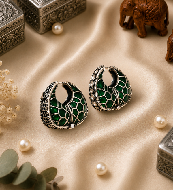 Sterling Silver Red Green Loop Earrings