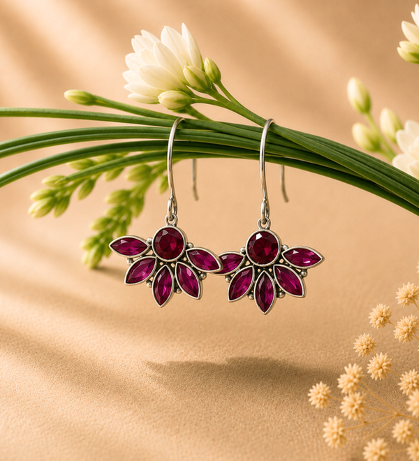 Sterling Silver Ruby Petal Elegance Earring