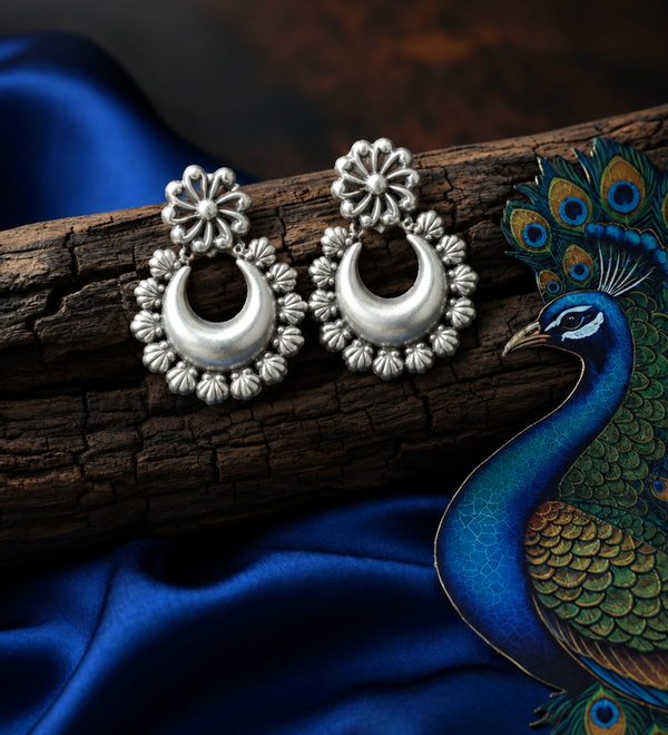 Sterling Silver Scalloped Chandbali Stud Earrings