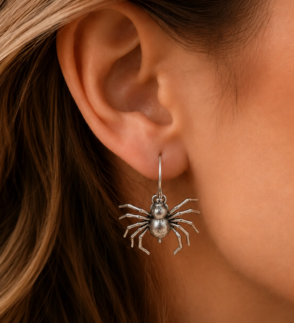 Sterling Silver Spider Drop Earrings