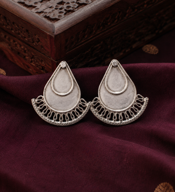 Sterling Silver Teardrop Fan Stud Earrings