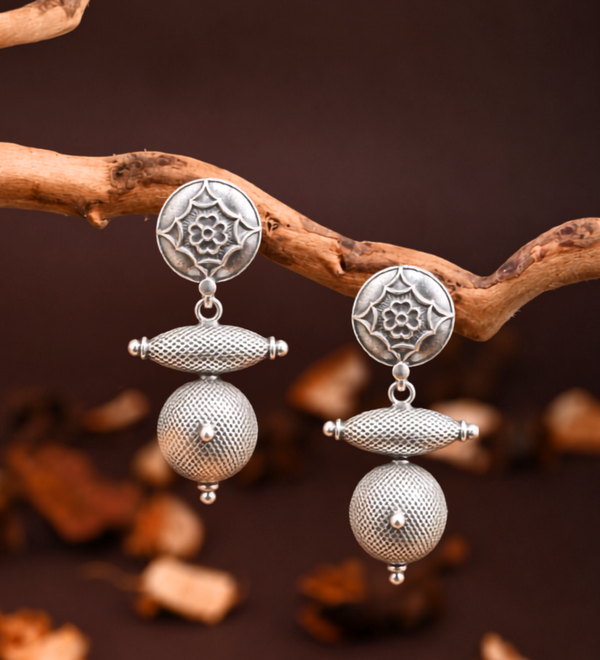 Sterling Silver Tribal Bead Drop Earrings