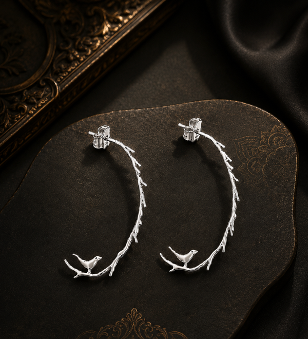 Sterling Silver Perched Sparrow Heritage Earrings