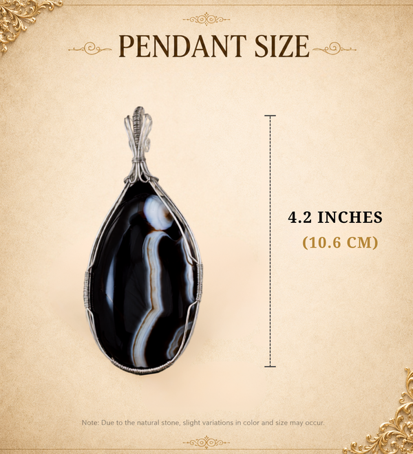 Sterling Silver Twilight Black Banded Graphite Grace Stunning Handwork Pendant — Black Banded Agate