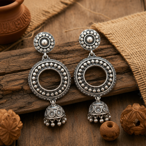 Sterling Silver Chandbali Jhumka Earrings
