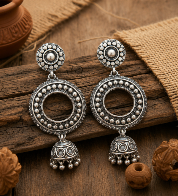 Sterling Silver Chandbali Jhumka Earrings