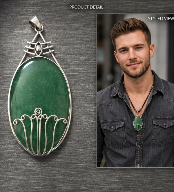 Sterling Silver Trinetra Green Aventurine Pendant