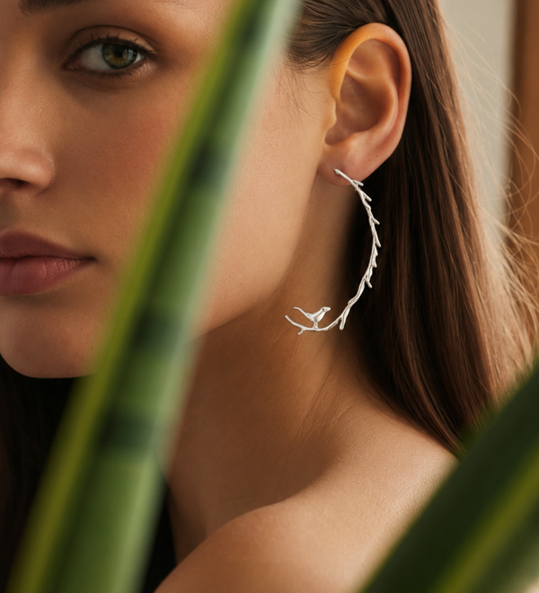 Sterling Silver Perched Sparrow Heritage Earrings