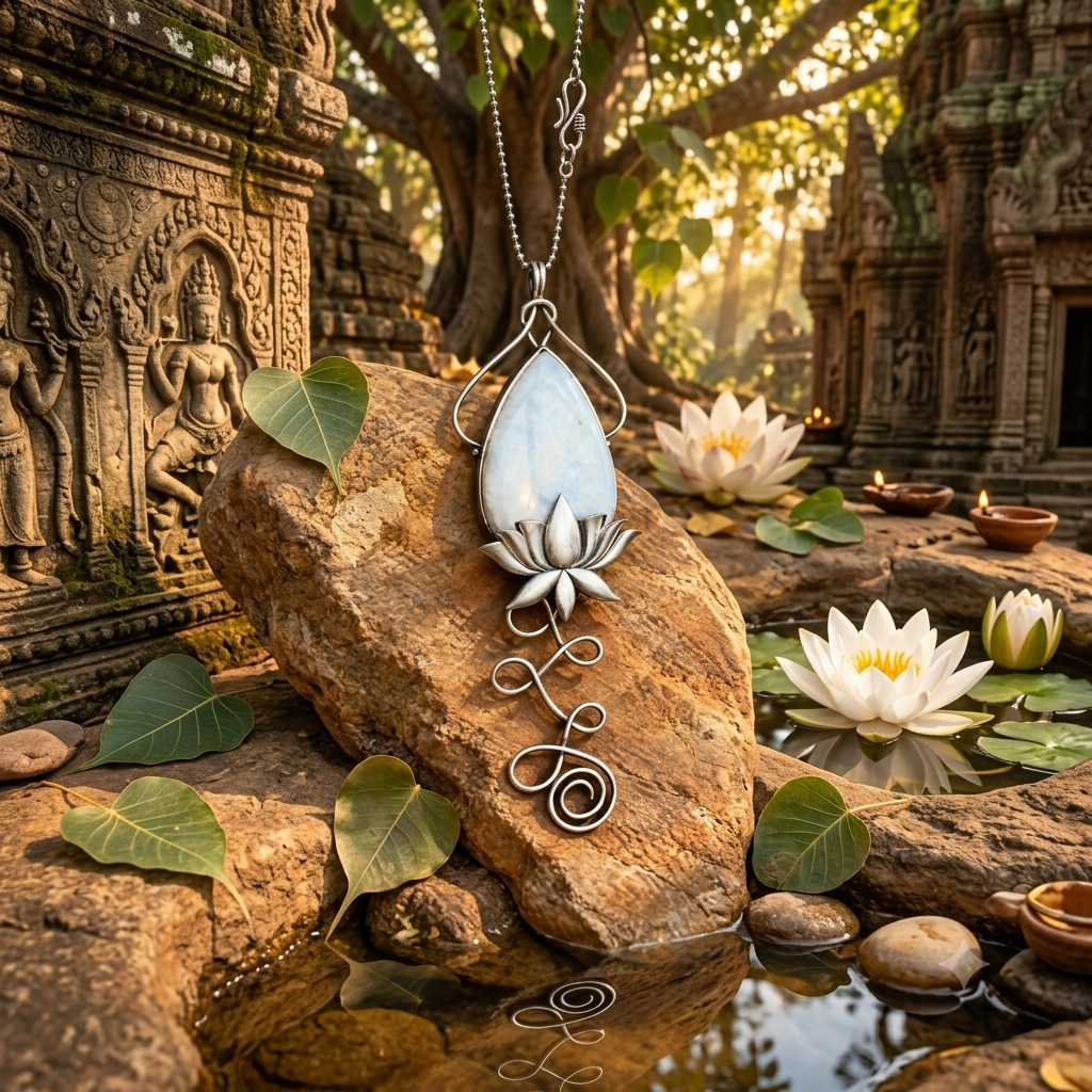 Sterling Silver Moonstone Lotus Pendant