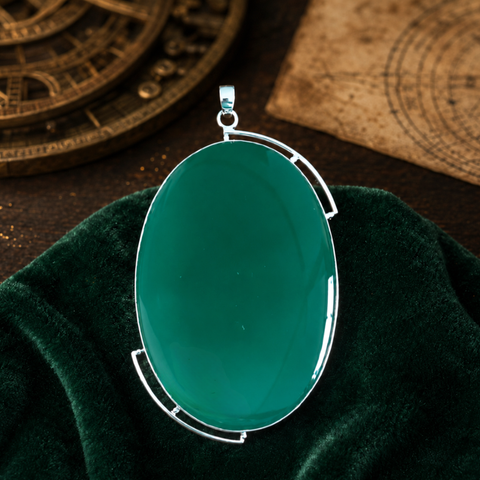 Sterling Silver Verdant Aura Green Onyx Pendant, handcrafted 92.5% sterling silver jewellery by Silver Play