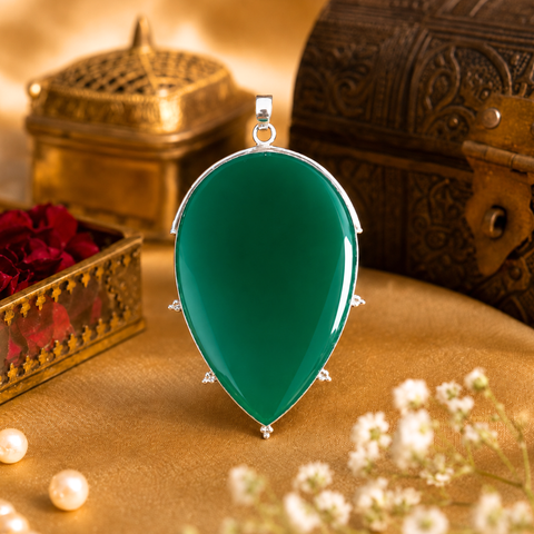 Sterling Silver Misty Meadow Green Onyx Pendant, handcrafted 92.5% sterling silver jewellery by Silver Play