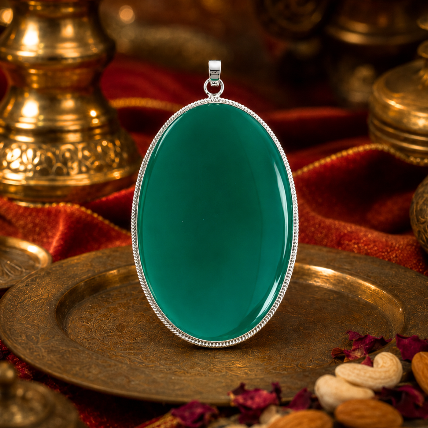 Sterling Silver Serene Depths Green Onyx Pendant, handcrafted 92.5% sterling silver jewellery by Silver Play