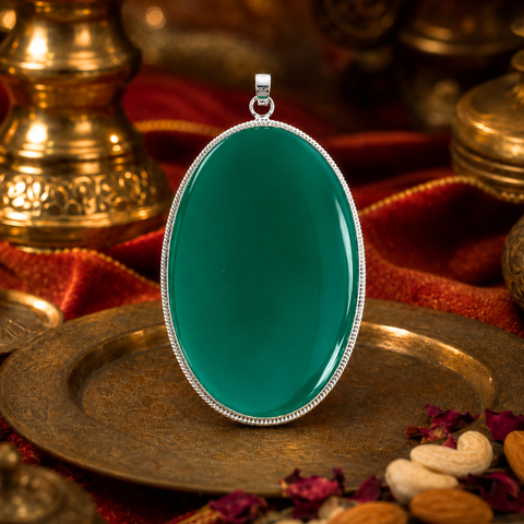 Sterling Silver Serene Depths Green Onyx Pendant, handcrafted 92.5% sterling silver jewellery by Silver Play