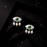 Sterling Silver Green Onyx Evil Eye Earrings, handcrafted 92.5% sterling silver jewellery by Silver Play