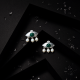 Sterling Silver Green Onyx Evil Eye Earrings
