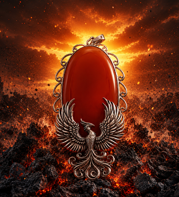 Sterling Silver Rising Phoenix Red Onyx Pendant