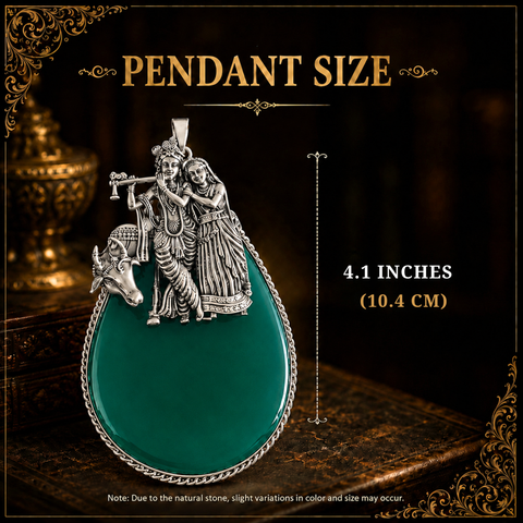 Sterling Silver Radha Krishna Green Onyx Pendant