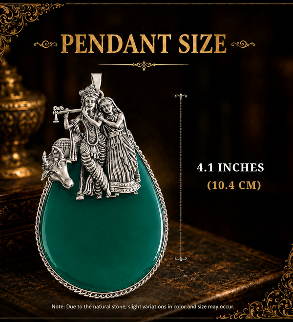 Sterling Silver Radha Krishna Green Onyx Pendant