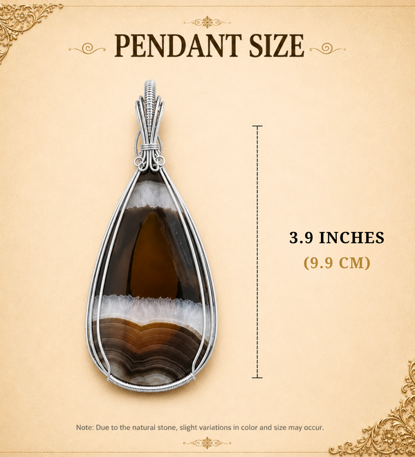 Sterling Silver Raven's Embrace Banded Agate Stylish Pendant