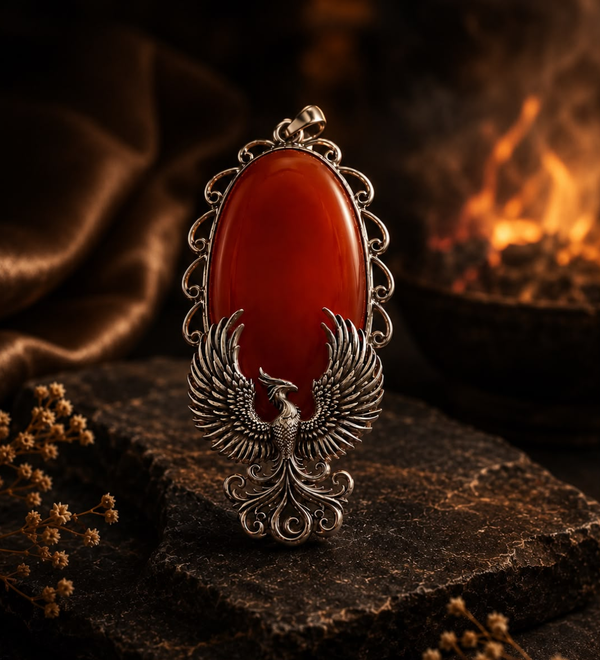 Sterling Silver Rising Phoenix Red Onyx Pendant
