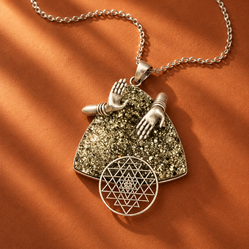 Sterling Silver Laxmi Bestowing Hands Yantra Pendant